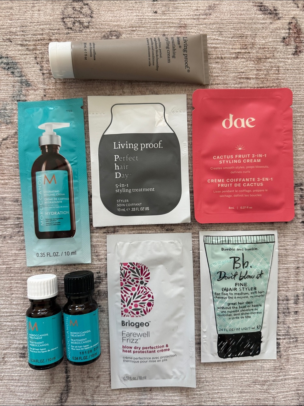Hair styling sample set - Living proof, dae, Moroccanoil, Bb | Travel Size